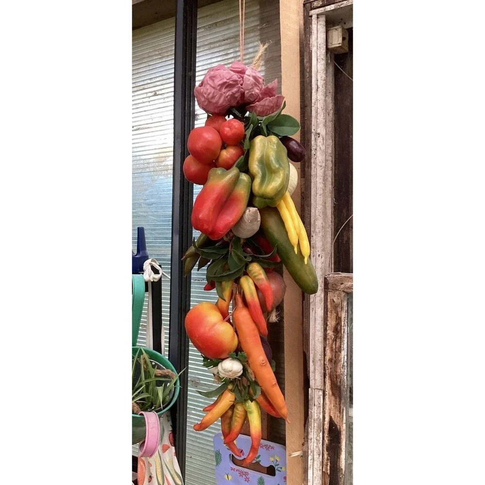 Farmhouse Plastic Vegetables On Braided Rope Hanging Decor/Garland 23